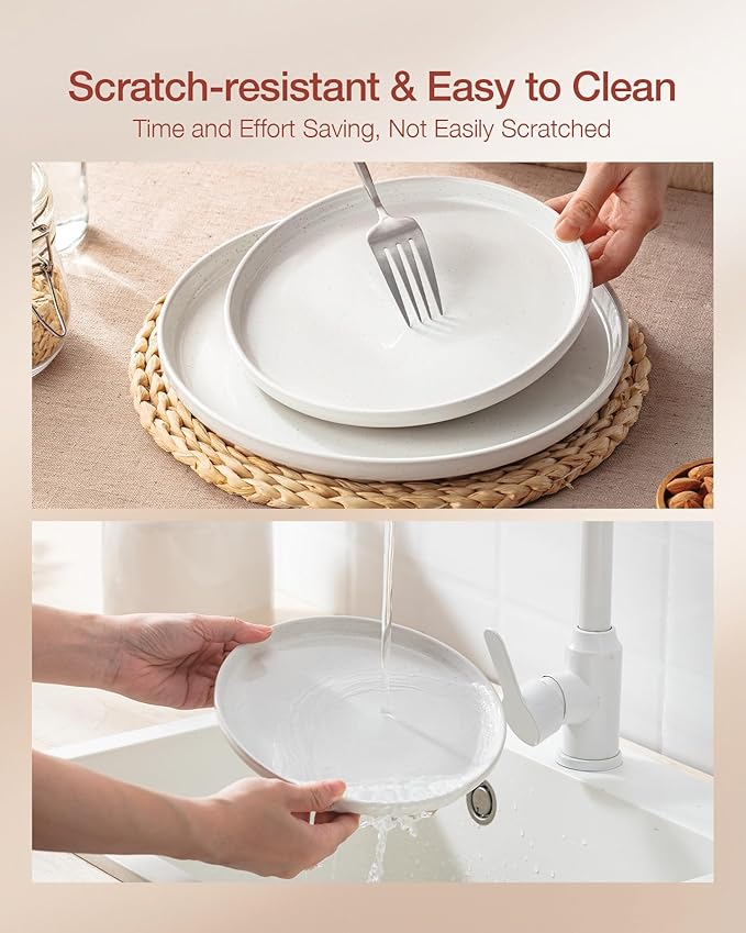 Famiware Milkyway Plates and Bowls Sets 12 Pieces Stoneware Dinnerware Sets Dishes Set for 4 White &amp Cinnamon Brown