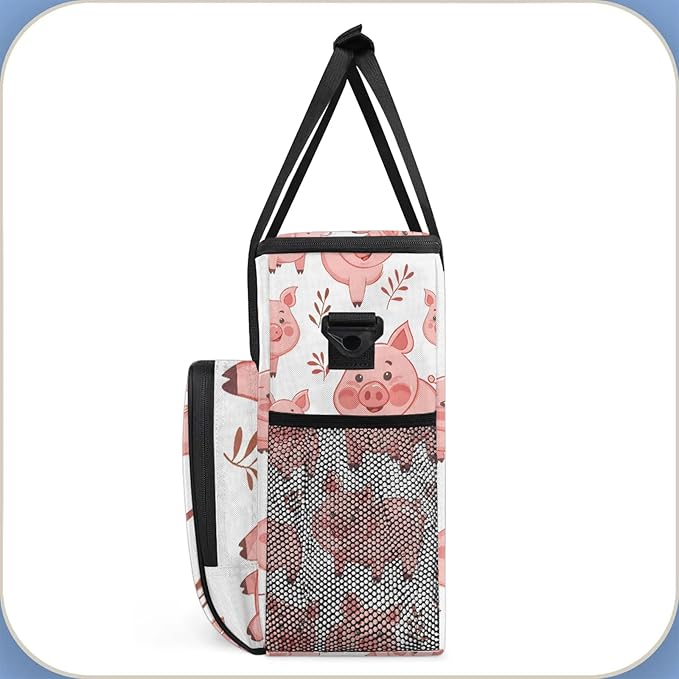 Cute Cartoon Pig Coffee Maker Carring Bag Large Insulated Storage Organizer Case Tote Bags with Shoulder Strap for Travel Work Picnic