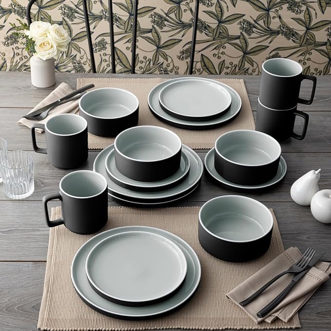 Noritake ColorTrio Graphite 16-Piece Stax Dinnerware Set Service for 4