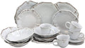 Beveled Edge 20 Piece Dinnerware Set In White Textured Casual Round Stoneware Microwave Safe