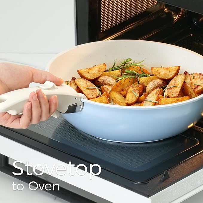 15Pcs Pots and Pans Set Non Stick Cookware Sets with Detachable Handle Nonstick RV Kitchen Cooking Tools Removable Handles Oven Safe Induction Fast Stackable Induction Cookware Blue
