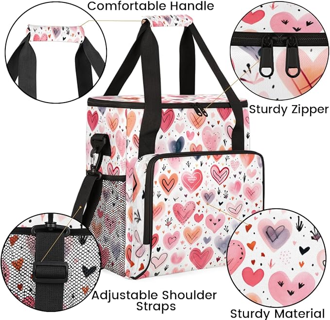 Pink Orange Heart Coffee Maker Carrying Bag Portable Travel Storage Tote Bag Compatible with K-Mini or K-Mini Plus Single Serve Coffee Brewer Carrying Case with Multiple Pockets &amp Shoulder Strap