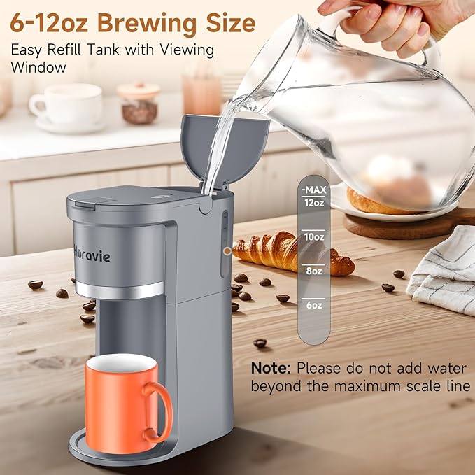 Small Single Serve Coffee Maker 2 in 1 Fast Brew One Cup Coffee Machine 6 to 12 oz. Brew Sizes Capsule Coffee Machine with Descaling Reminder Fits 5.5 Mug Grey