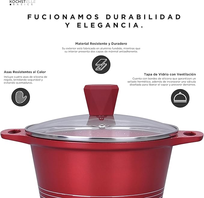 Non Stick Cookware Set Marble 13Pieces Black Kochstelle Basics… (Red)