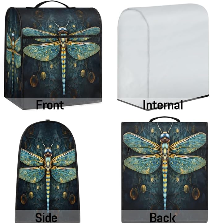 Kitchen Aid Mixer Cover Ethnic Turquoise Dragonfly Stand Mixer Cover Compatible with 6-8 Quarts Stand Mixers Dust Covers with Zipper Pocket Foldable Washable Kitchen Aid Organizer Bag