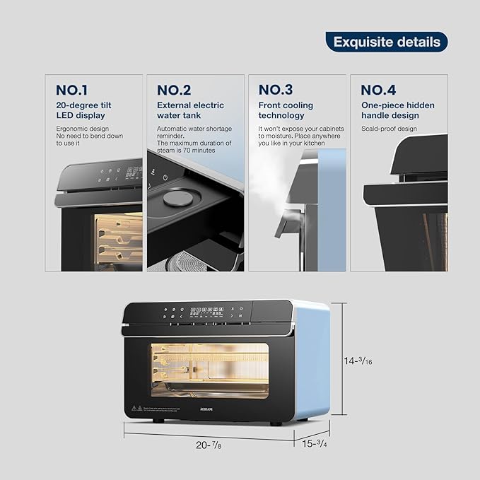 ROABM Toaster Oven Air Fryer Combo R-BOX White 23QT Countertop Convection Steam Oven Rapid Steam Bake Air Fry Broil Dehydrate Defrost Ferment Steam Self-Clean Touchscreen Control