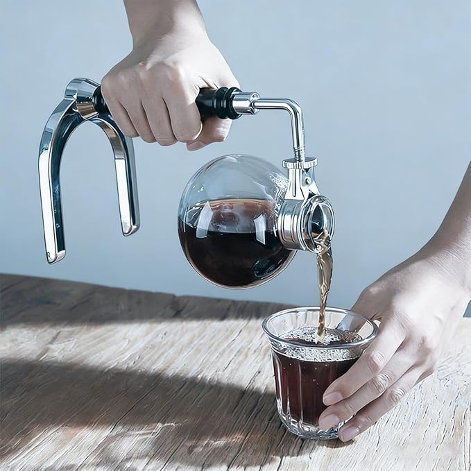 Borosilicate Glass Siphon Coffee Maker - Japanese Style Vacuum Syphon Brewer with Alcohol Burner &amp Adjustable Buffer Clamp High-Temp Resilient Tabletop Coffee Pot for Aficionados 5-Cup (600ml)