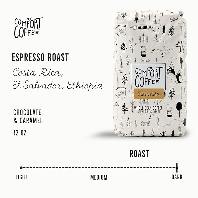 Mt. Comfort Coffee Espresso Roast 2.5lb - Flavor Notes of Chocolate &amp Caramel - Roasted Whole Beans