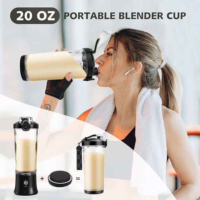 Portable Blender for Shakes and Smoothies- Personal Juicer 20 OZ Electric Protein Shaker Bottle with Insulated Sleeve USB-C RechargeableTravel Lid-Small Blender Cup for Kitchen Office GymTravel