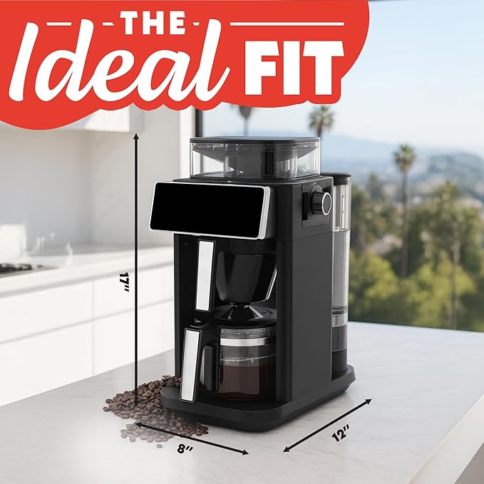 Gourmia 10 Cup Grind &amp Brew Coffee Maker - Built-In Burr Grinder 3 Brew Strengths Programmable Digital Display Pause &amp Serve Keep Warm Auto Shut Off Black