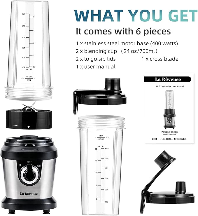 La Reveuse 400W Stainless Steel Smoothie Blender + La Reveuse 300W Personal Size Blender
