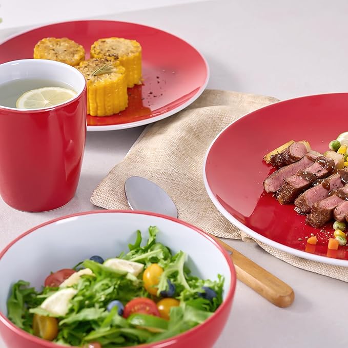 Bestone 16 Piece Round Kitchen Dinnerware Sets Plates and Bowls Dinner Plates Cereal Bowls Stoneware Dinnerware Blue and White