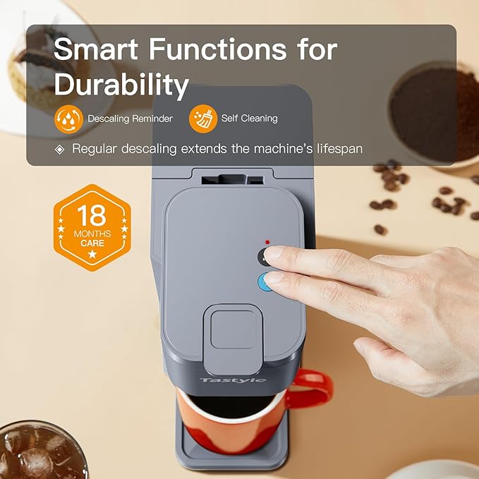 Mini Hot and Iced Coffee Maker Single Serve for K Cup and Ground 6 to 14 Oz Brew Sizes with Recipe Book for Home Travel RV Office and Dorm Elegant Gray