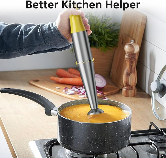 Immersion Blender Handheld Corded Hand Blenders Set 1100W Trigger Variable Speed 5 in 1 Stick Emulsifier with Chopper Whisk and Frother for Soup Baby Food and Smoothies Yellow