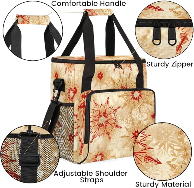 Xmas Snowflakes Coffee Maker Carrying Bag Abstract Snowflakes Travel Storage Bag Compatible with K-Mini or K-Mini Plus Single Serve Coffee Brewer Carrying Case with Multiple Pockets &amp Shoulder S
