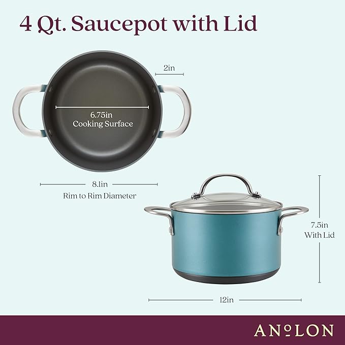 Anolon Achieve Hard Anodized Nonstick Saucepot with Lid 4 Quart Teal