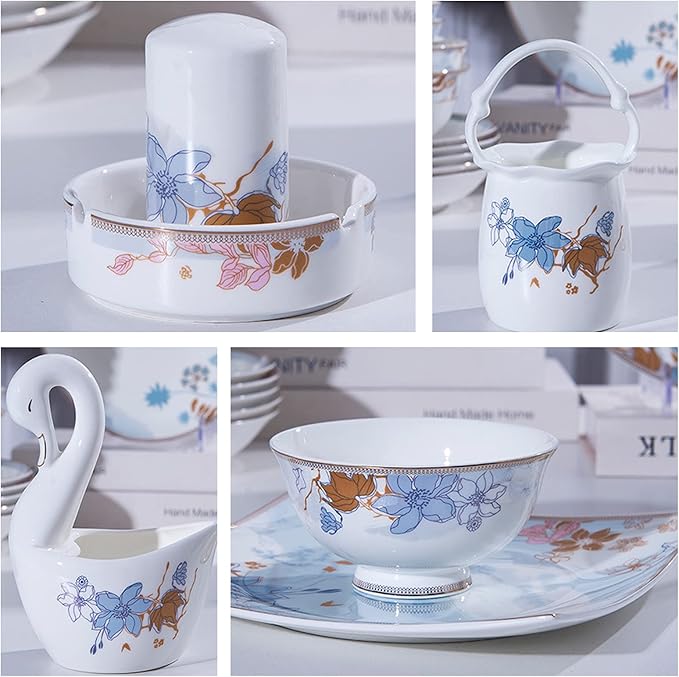 Ceramic Dinnerware Set Retro Style Beautiful Colourful Porcelain Combination Set for Household Dinner Wedding Hotel Christmas 60 Piece Set