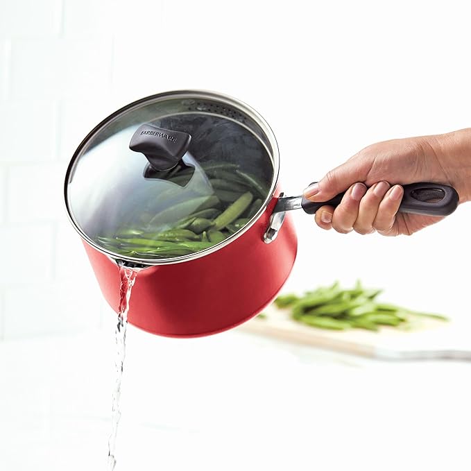Farberware Cookstart DiamondMax Nonstick Cookware/Pots and Pans Set Dishwasher Safe Includes Baking Pan and Cooking Tools 15 Piece - Red