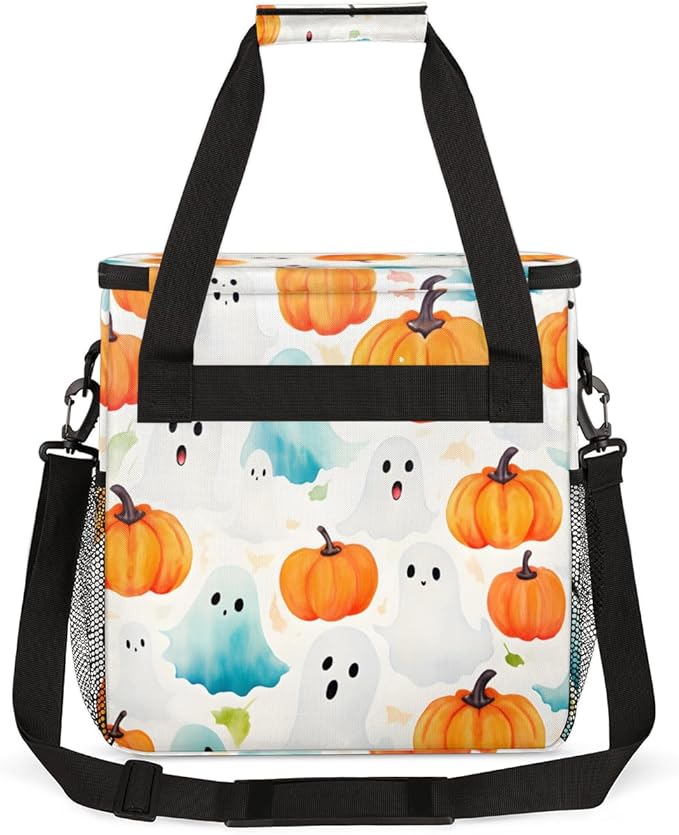 Pumpkin Halloween Ghosts Coffee Maker Carrying Bag Travel Storage Bag Compatible with K-Mini or K-Mini Plus Single Serve Coffee Brewer Carrying Case with Multiple Pockets &amp Shoulder Strap