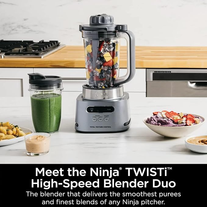 Ninja SS150 TWISTi Blender DUO High-Speed 1500 WP Smoothie Maker &amp Nutrient Extractor* 3 Functions Smoothie Frozen Drinks &amp Bowls smartTORQUE 34-oz. Pitcher &amp 18-oz. To-Go Cup Cloud S