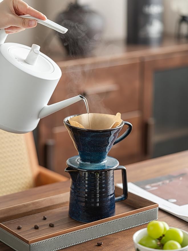 Pour Over Coffee Maker SetCeramic Coffee Maker With 40 pcs Paper Filter15oz/450ml Pour Over Coffee Dripper (Starry Blue)