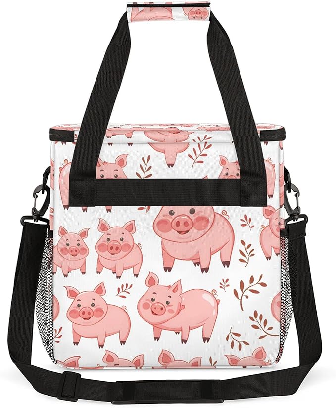Cute Cartoon Pig Coffee Maker Carring Bag Large Insulated Storage Organizer Case Tote Bags with Shoulder Strap for Travel Work Picnic