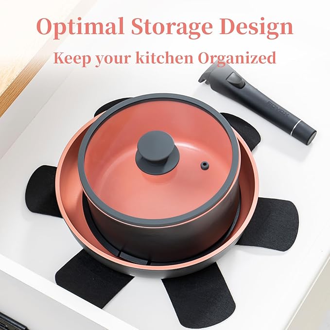 ROYDX Nonstick Pots and Pans Set Titanium Ceramics Cookware Set Pots and Pans with Removable Handles for RV Kitchen Oven &amp Dishwasher Safe Induction Compatible PFOA FreeSoft Peach