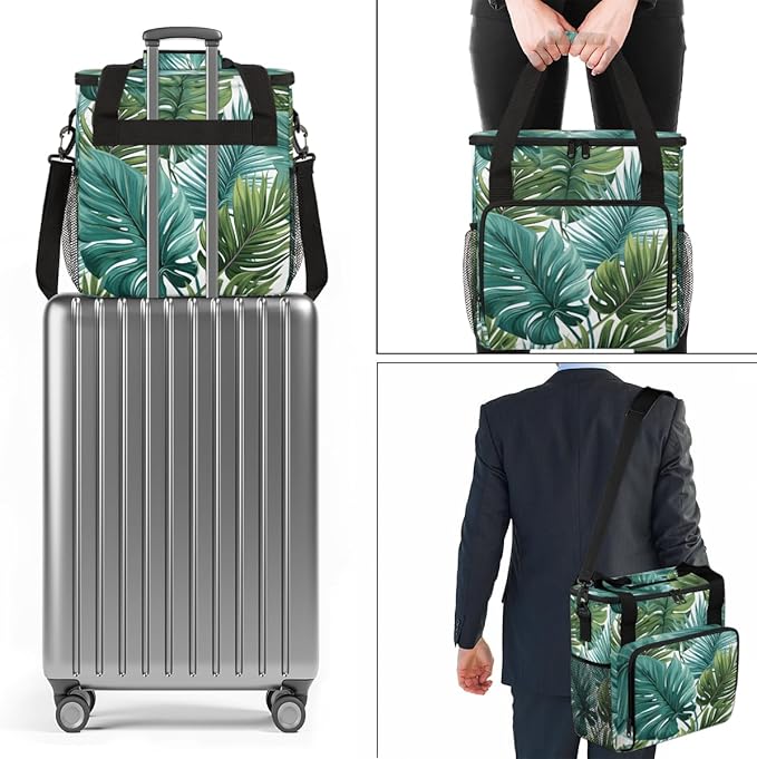 Gossamer Tropical Leaves Coffee Maker Carrying Bag Travel Storage Bag Compatible with K-Mini or K-Mini Plus Single Serve Coffee Brewer Carrying Case with Multiple Pockets &amp Shoulder Strap