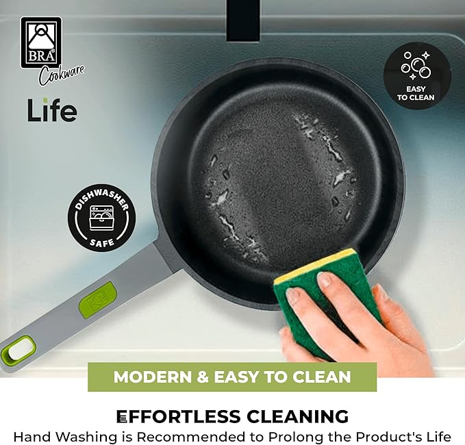 BRA COOKWARE Life 10-Piece Ceramic Cookware Set | Recycled Cast Aluminum Pots &amp Pans Set w/ 2 Pots 1 Sauté Pan 2 Pans 1 Saucepan 4 Lids | Ceramic Non-Stick Coating | All Stovetops | PFOA Free