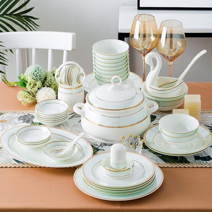 New Dinnerware SetsDinnerware Set 48 Pieces European Style High-Grade Bone China Plates And Bowls Sets - Ceramics Dinner Set For Wedding Gifts And Family Gathering