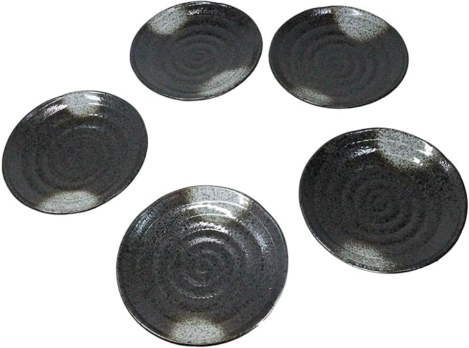 Ebros Gift Artistic Charcoal Grey Tone Hakumu Porcelain Collection Dinnerware Serveware Kitchenware Set Asian Japanese Restaurant Supply (Pack Of 5 Round Dinner Plates 8.75D)