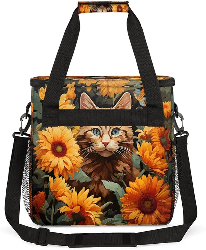 Cat Flowers Coffee Maker Carrying Bag for Keurig K-Mini or K-Mini Plus Storage Portable Coffee Maker Travel Bag