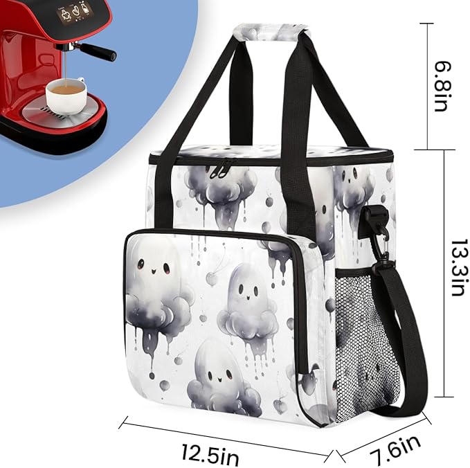 Oil Painting Halloween Ghosts Coffee Maker Carrying Bag Travel Storage Bag Compatible with K-Mini or K-Mini Plus Single Serve Coffee Brewer Carrying Case with Multiple Pockets &amp Shoulder Strap