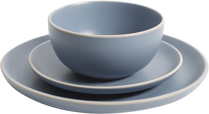 Gibson Home Rockaway 12-Piece Round Stoneware Dinnerware Set Service for 4 – Blue Plates and Bowls Microwave &amp Dishwasher Safe