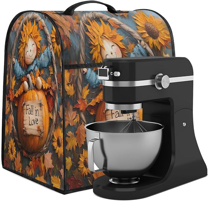 cfpolar Kitchen Aid Mixer Cover Compatible with 6-8 Quarts Pumpkin Fall Scarecrow Stand Mixer Cover Kitchen Aid Mixers Accessories Appliance Organizer Bag Dust Covers with Zipper Pocket