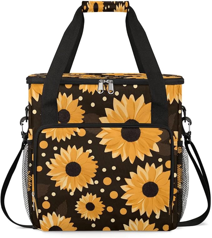 Abstract Sunflower Black Coffee Maker Travel Bag for K-Mini or K-Mini Plus Single Serve Coffee Brewer Portable Storage Tote Case for Tarvel