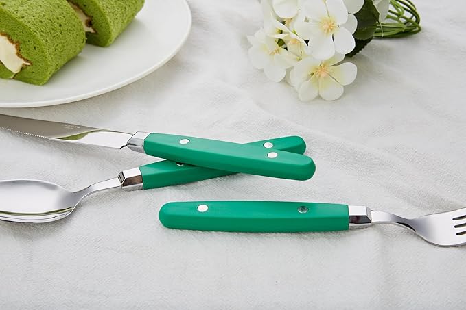 ANNOVA Silverware Set Retro/Rivet Colorful Stainless Steel Tableware Kitchen Flatware Set Utensils Includes Dinner Knives Forks Spoons Salad Forks &amp Dessert Spoons (Green 20 Pieces)