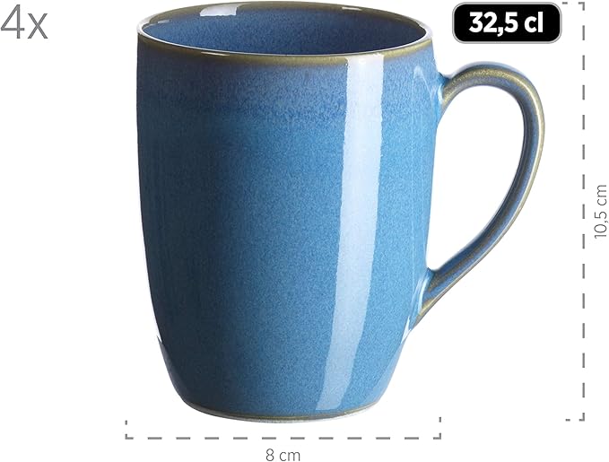 MÄSER Ossia Crockery Set for 4 People in Mediterranean Vintage Look 16-Piece Dinner Set in Light Blue Porcelain