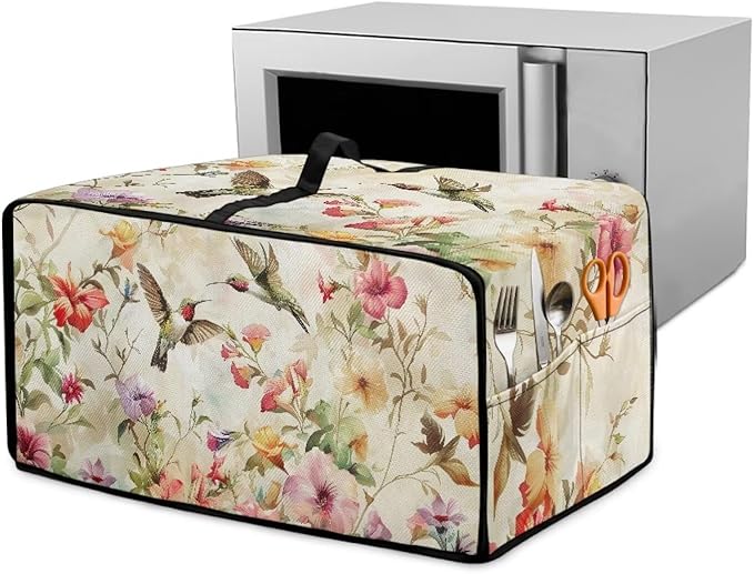 Doojoayie Small Appliance Dust Cover 4 Slice Toaster Cover Small Appliance Dust Protector for Toaster Oven/Bread Making Machine/Air Fryer Flower &amp Hummingbird Print