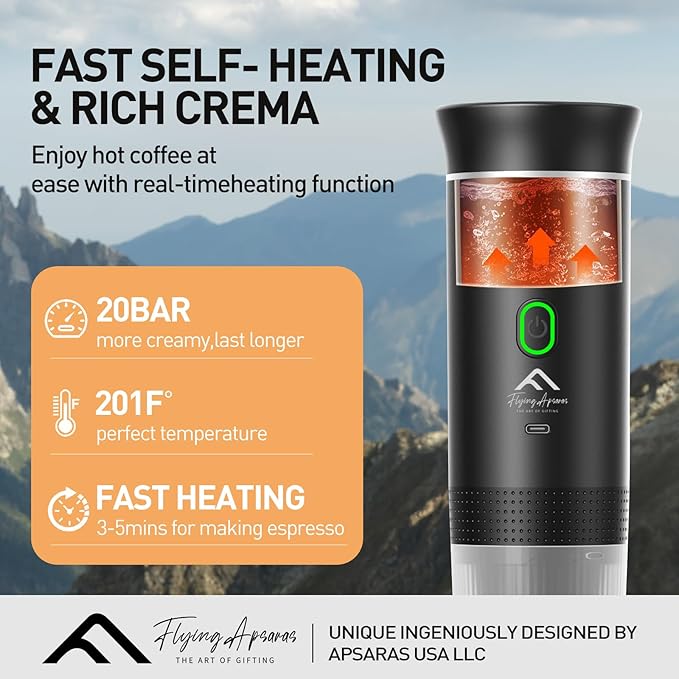 APSARAS USA Portable Coffee Maker for Travel Portable Espresso Maker 20 bar Mini Espresso Machine 3in1 Travel Coffee Maker with Ground Coffee &amp Capsule(Ns&ampDG) for RV Camping Car