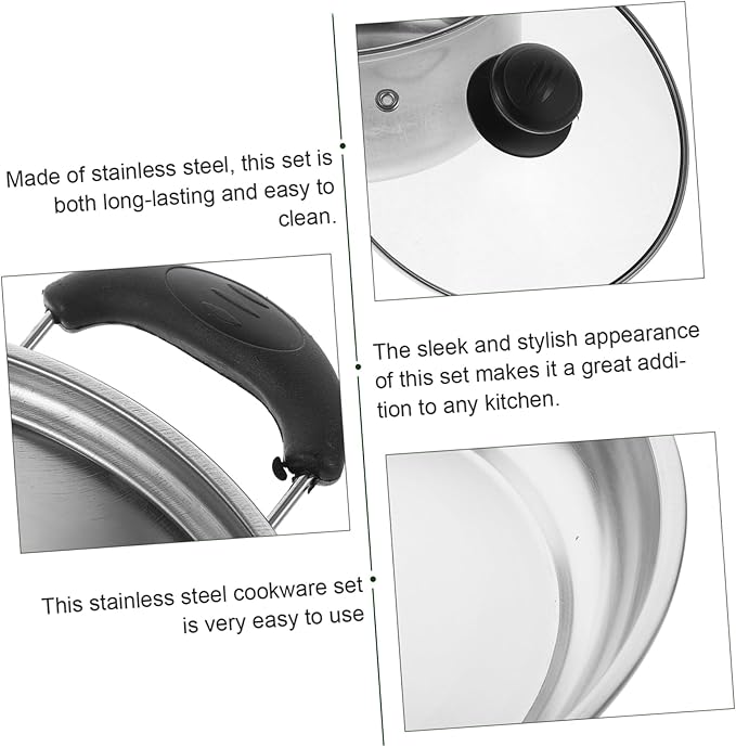 STOBAZA 1Set Stainless Steel Cookware Set Multifunctional Flat Bottom Frying Pan Soup Pot and Milk Pot for Induction Cooking for Noodles and Porridge Preparation Kitchen