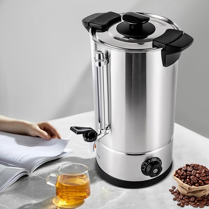 10L Commercial Coffee Urn Stainless Steel Coffee Maker 1000W with Adjustable Thermostat (86-230°F) Hot Water Dispenser for Catering Office Party Wedding (10 Liters)