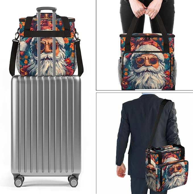 Cute Santa Claus Coffee Maker Carrying Bag Bright Santa Claus Travel Storage Bag Compatible with K-Mini or K-Mini Plus Single Serve Coffee Brewer Carrying Case with Multiple Pockets &amp Shoulder S