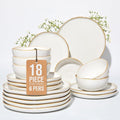18 Piece White Reactive Glaze Dinnerware Set for 6 Irregular Coastal Shape Stoneware | Elegant &amp Minimal Design for Daily Family Dinners or Weekend Guests