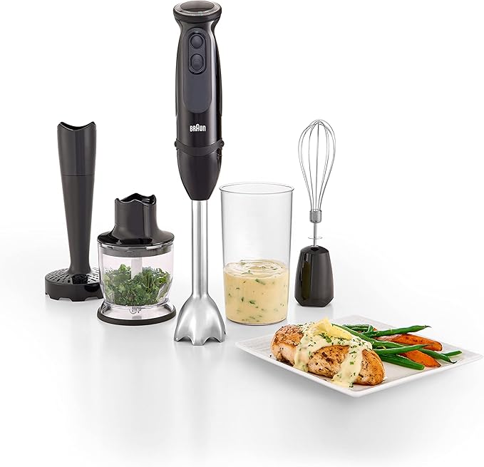 Braun Multiquick 5 Vario Hand Blender (SS Blending Shaft+1.5C Chopper+ Masher + Whisk+ Beaker) MQ5027 Black