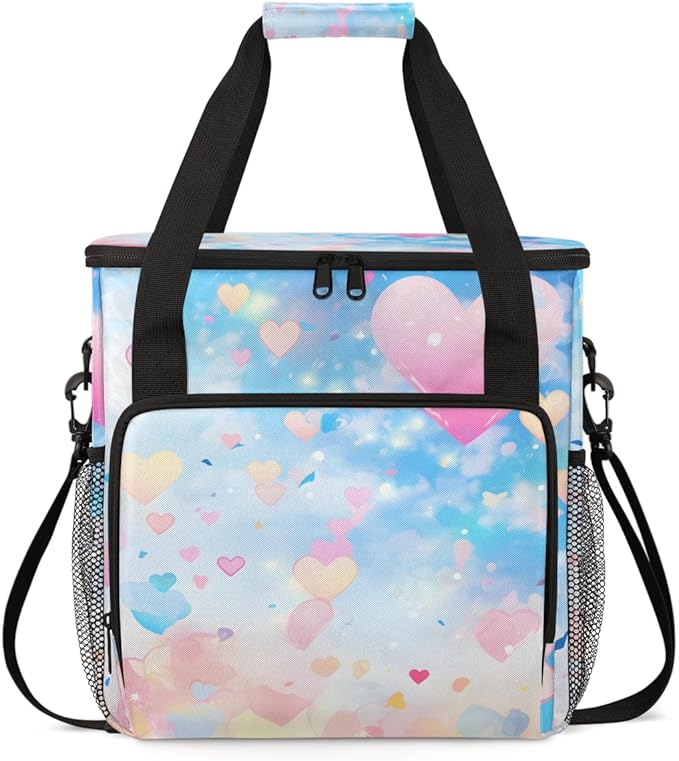 Glitter Coffee Maker Carrying Bag Pink Heart Portable Travel Storage Tote Bag Compatible with K-Mini or K-Mini Plus Single Serve Coffee Brewer Carrying Case with Multiple Pockets &amp Shoulder Stra