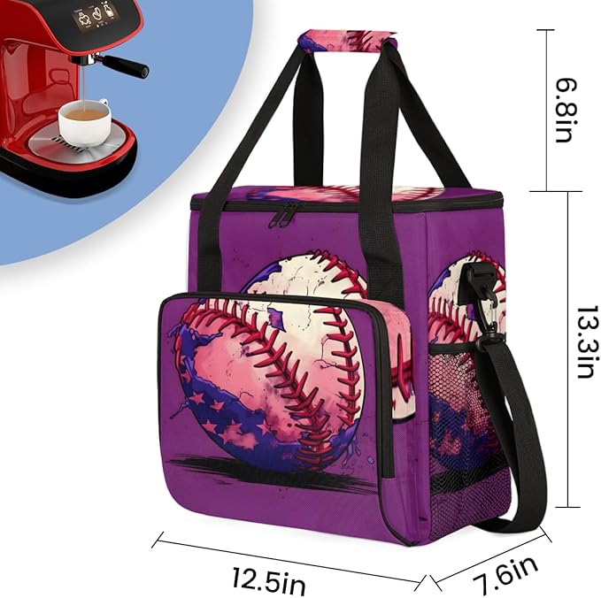 Sport Baseball Coffee Maker Carrying Bag Graffiti Baseball Travel Storage Bag Compatible with K-Mini or K-Mini Plus Single Serve Coffee Brewer Carrying Case with Multiple Pockets &amp Shoulder Stra