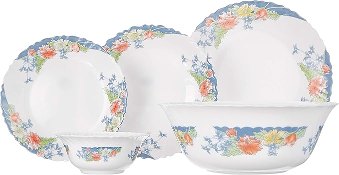 Dajar Florine Dinner Set 26 Pieces. Arcopal White red Blue Yellow 37 x 29 x 32 cm