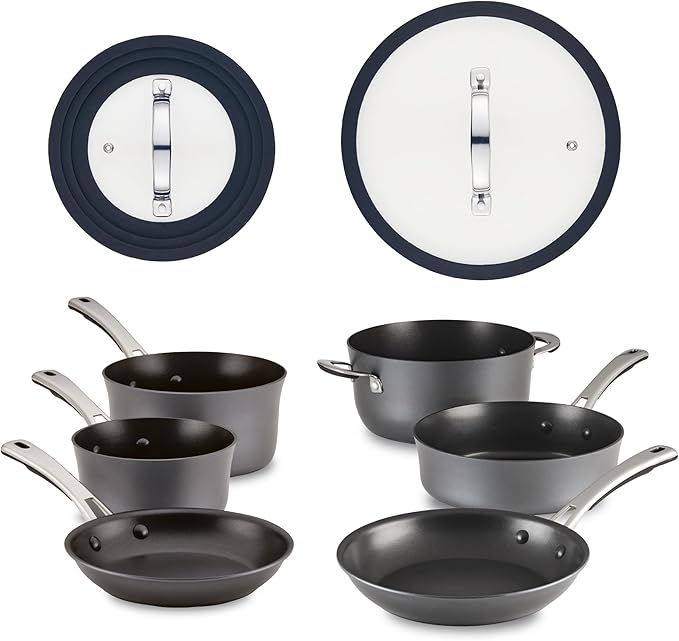 Rachael Ray Cook + Create Hard Anodized Nonstick Cookware/Pots and Pan Set 10 Piece - Black
