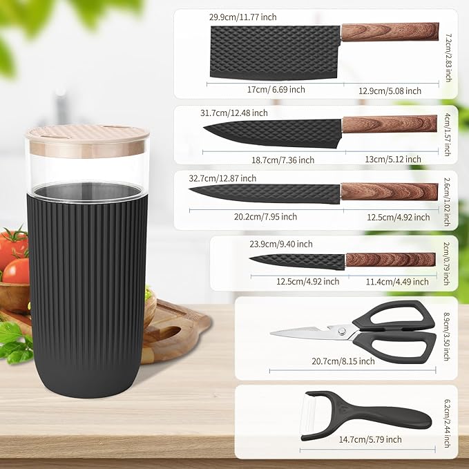 Knife Set 7-Piece Kitchen Knife Set with Sharp Chef and Meat Knives Anti-Rust Utility Knives Set for Kitchen Kitchen Knife Block Set – Black